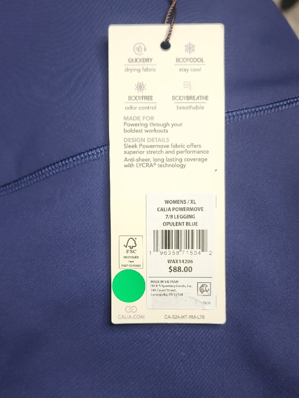 Calia Powermove High-Rise 7/8 Length Leggings In Opulent Blue Size XL - Picture 7 of 7